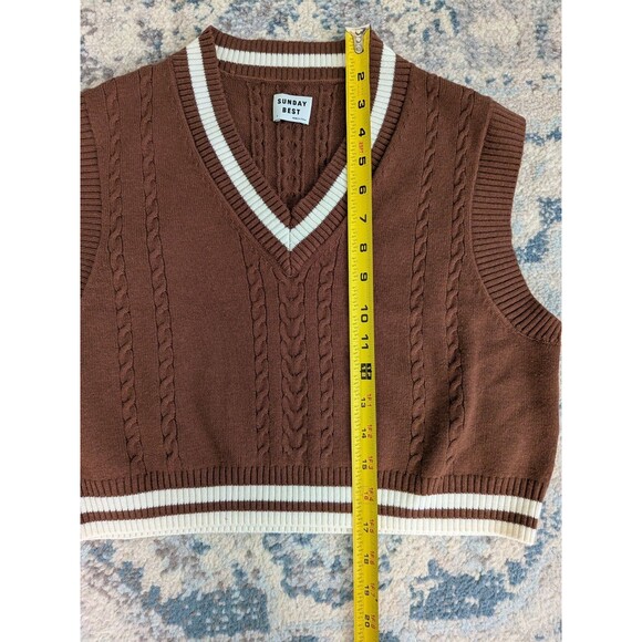 Sunday Best Sweater Vest Merino Wool Blend Womens S Sleeveless Cable-Knit  Brown - Picture 11 of 11